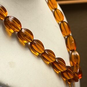 Vintage Natural Baltic Amber Graduated Oval Bead Necklace with Solid 12K G Clasp